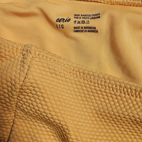 Aerie Gold Textured High Waisted Cheeky Bikini Bottoms Size L - Picture 4 of 7